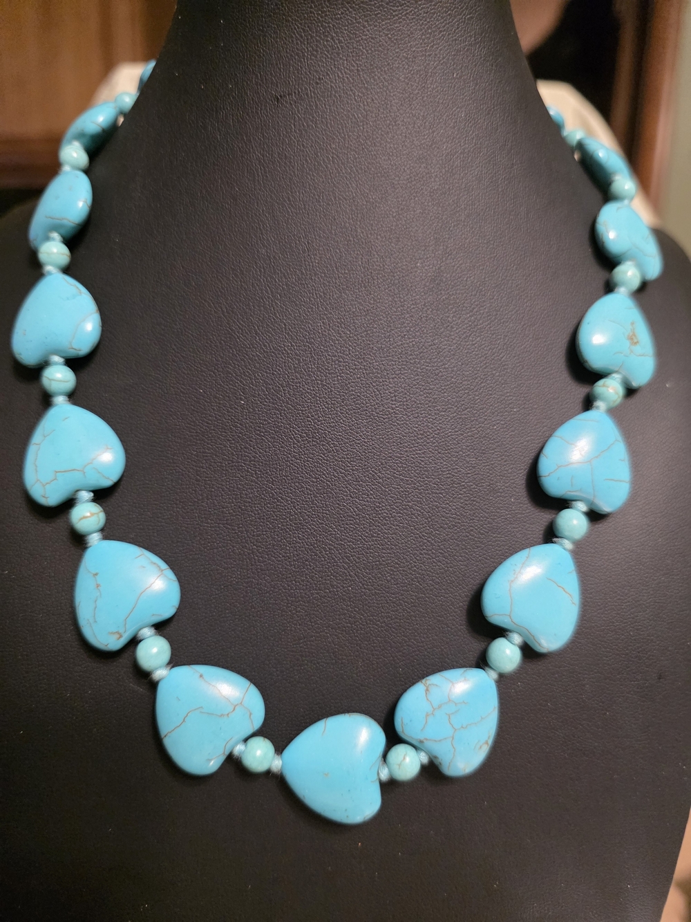 #252 Handcrafted Blue Dyed Howlite Heart Bead Necklace - Women Jewelry